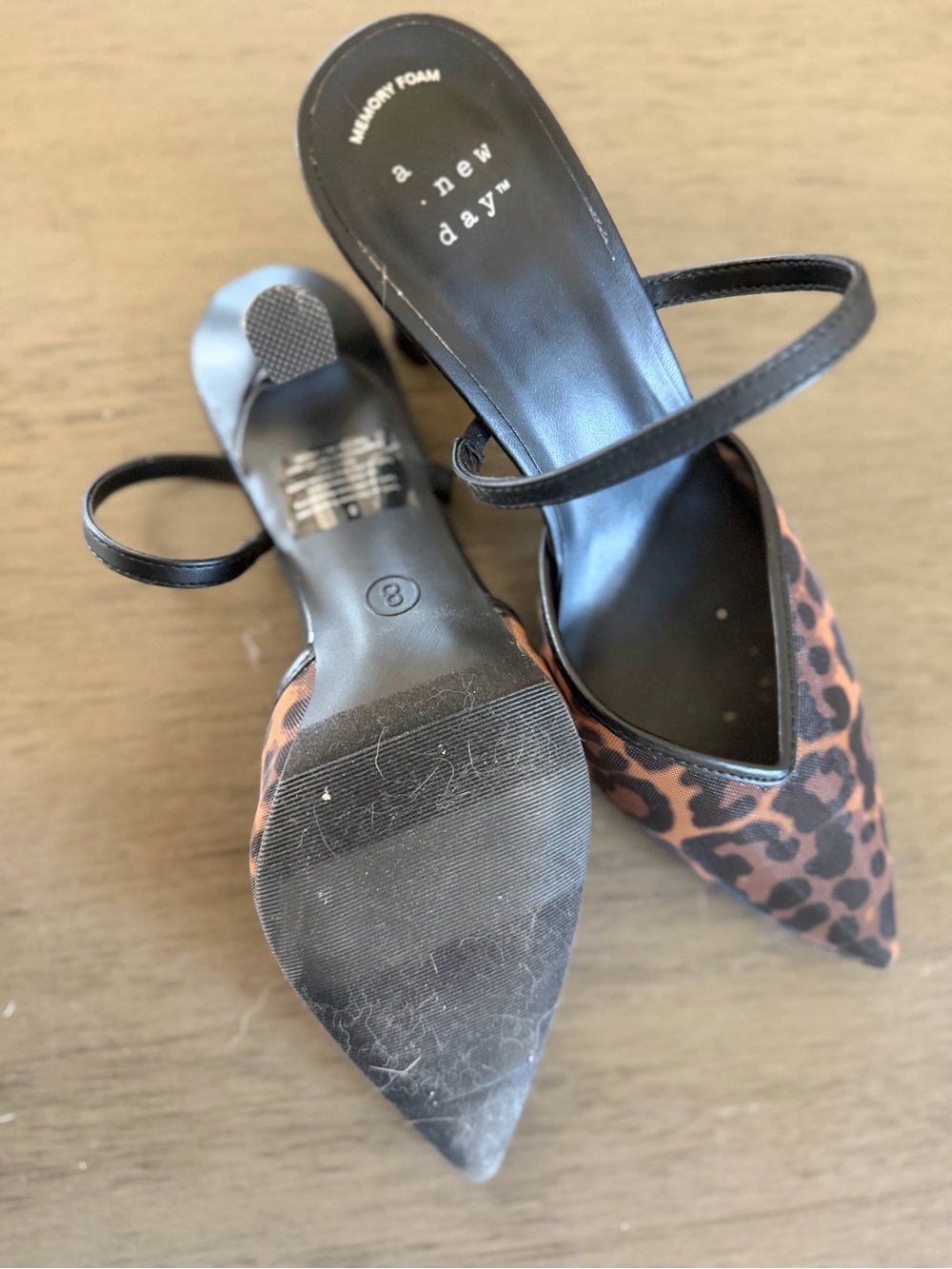 a new day Leopard Print Pointed Toe Mules with Black Strap